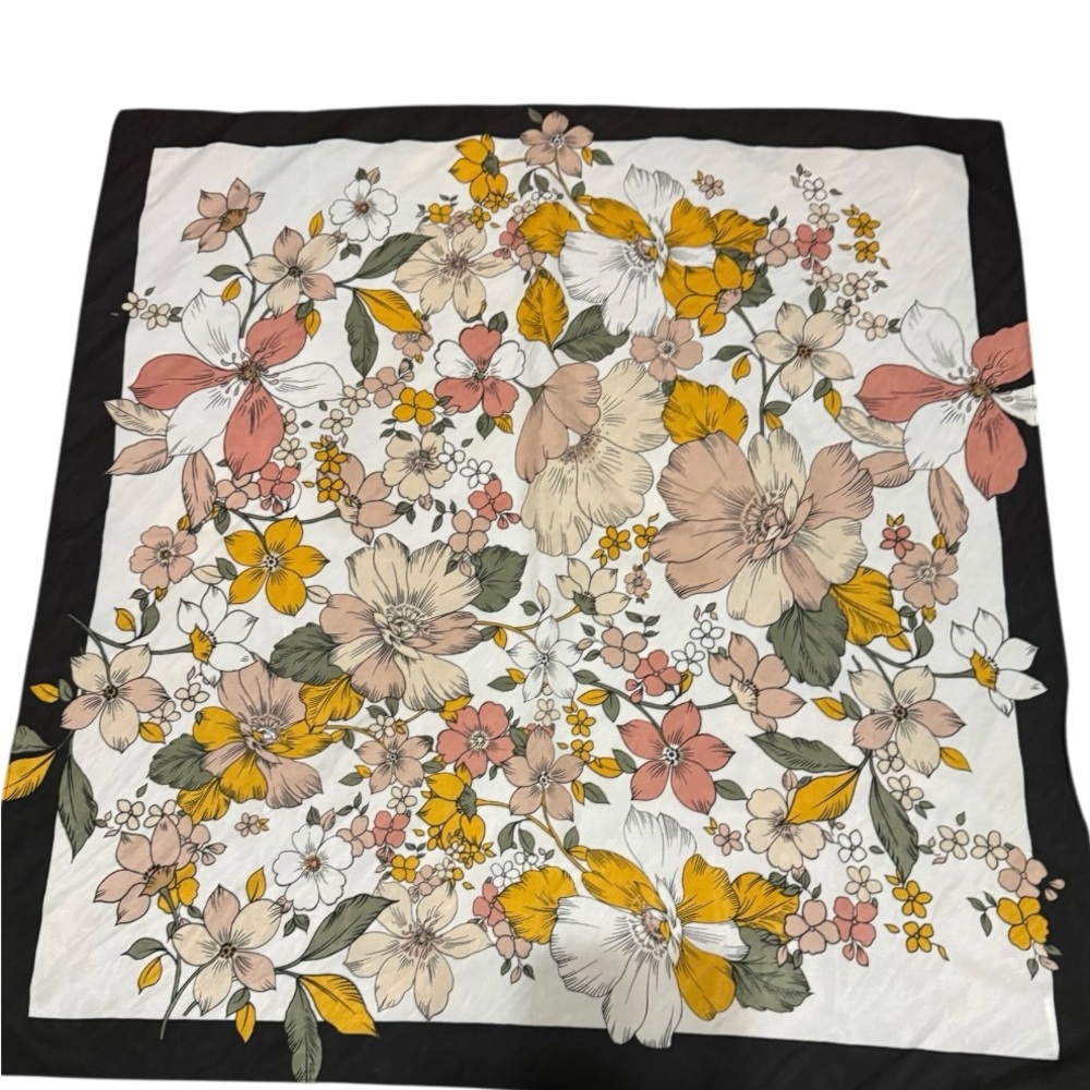 Floral Print Scarf with Black Border